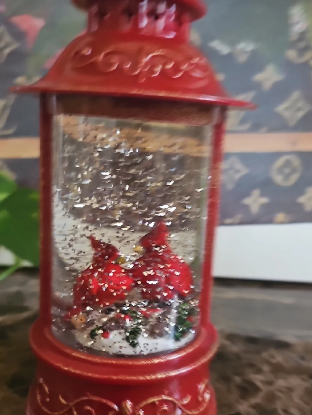 Red Cardinals Decorative Lantern Snow Globe Accent - Brand New Battery Operated